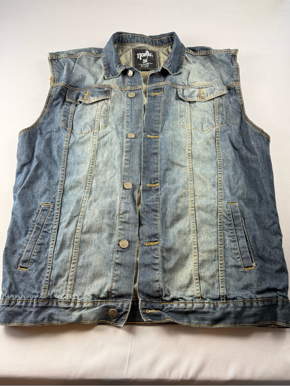 Nostic 3X Denim Vest Plus Size Faded Trucker Biker Grunge Jean Jacket